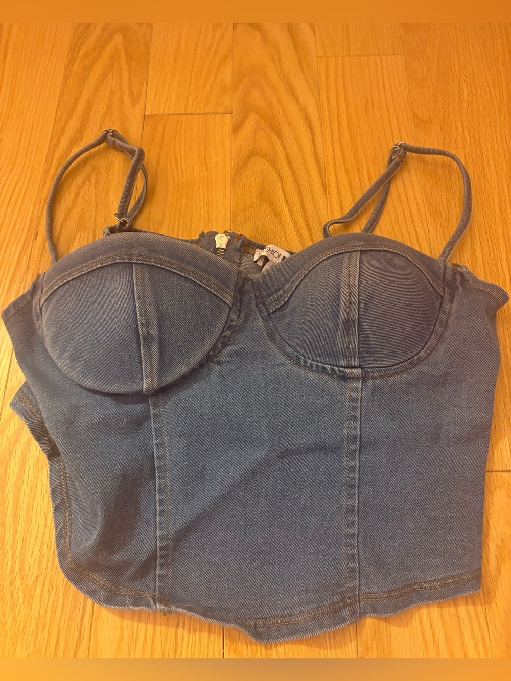 Fashion Nova Denim Bustier Crop Top - Blue